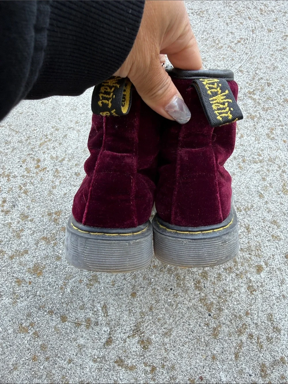 Kids Dr. Martens Velvet Lace-Up Ankle Boots in Burgundy US 2
